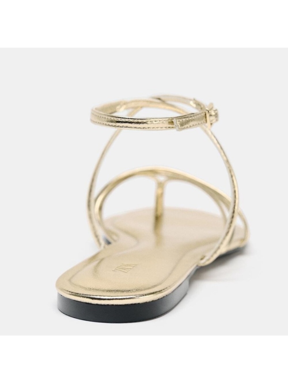 Zara Metallic Gold Strappy Flat Sandals 8/39 - Picture 3 of 6